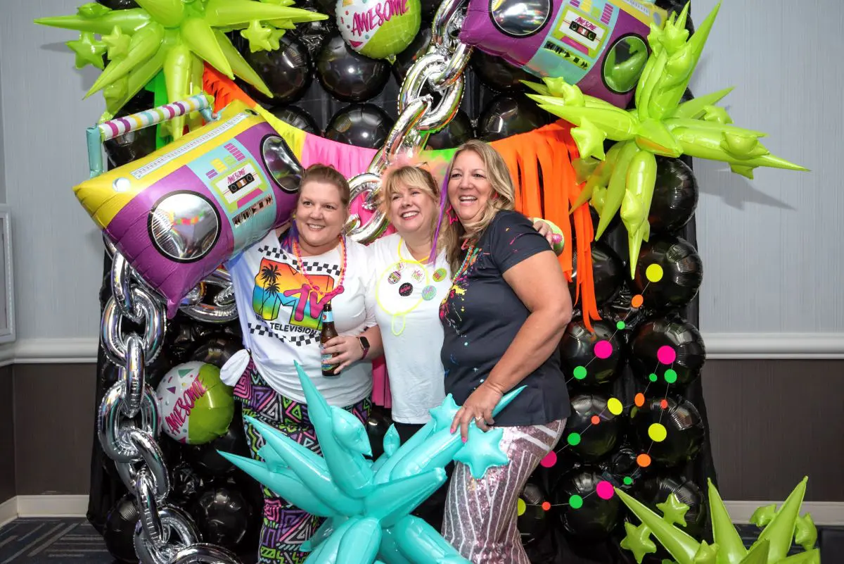 Neon and 80s theme balloon photo backdrop